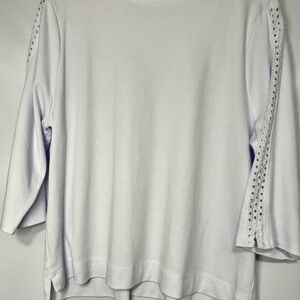 Appleseed's White Blouse shirt with  Quarter length Eyelet Sleeves  PXL EUC